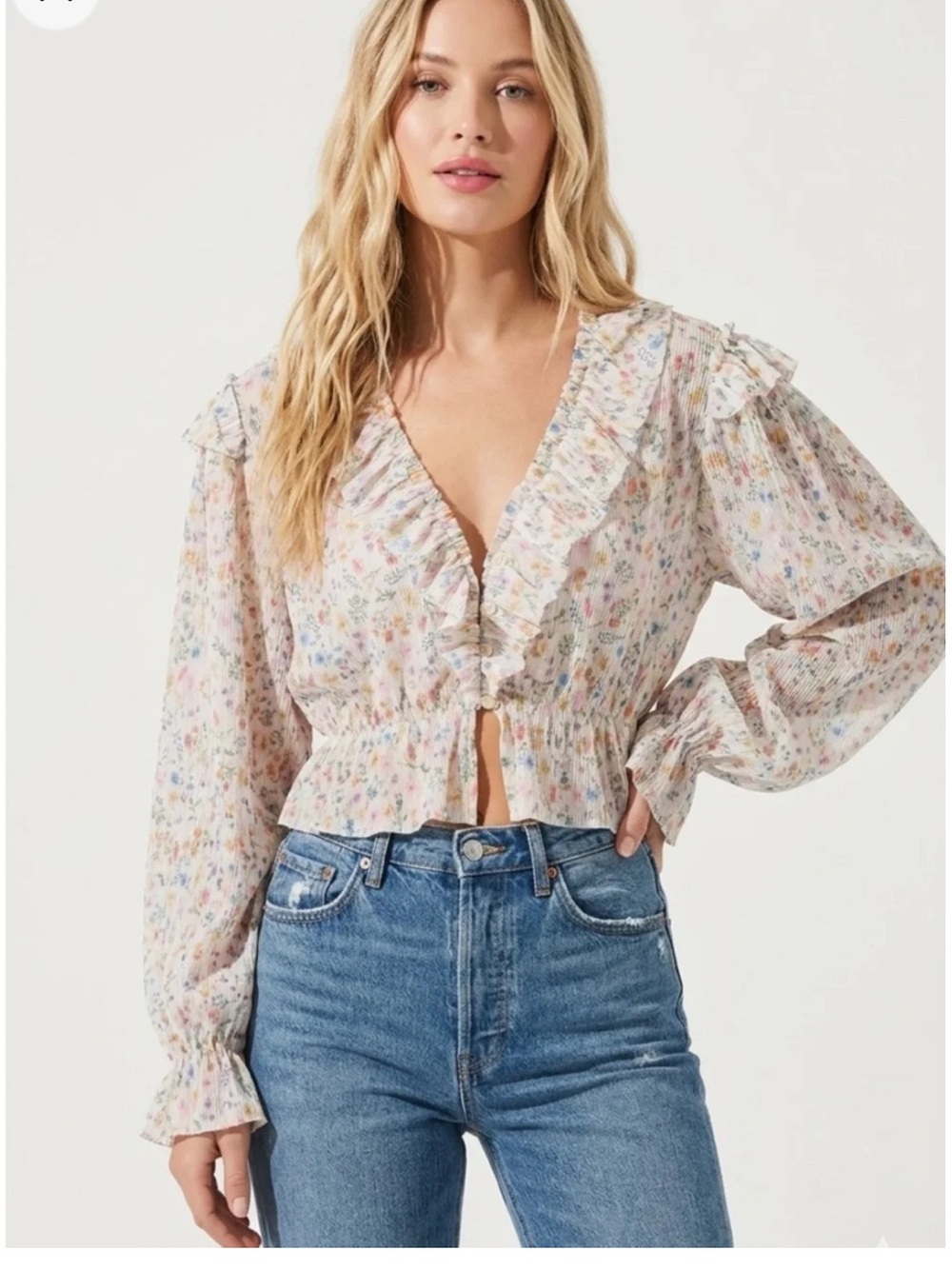 Anthropologie Long-Sleeve Mesh Ruffle Blouse Medium - Picture 4 of 9